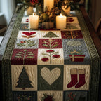 Folk Blocks with Trees and Stockings Table Runner