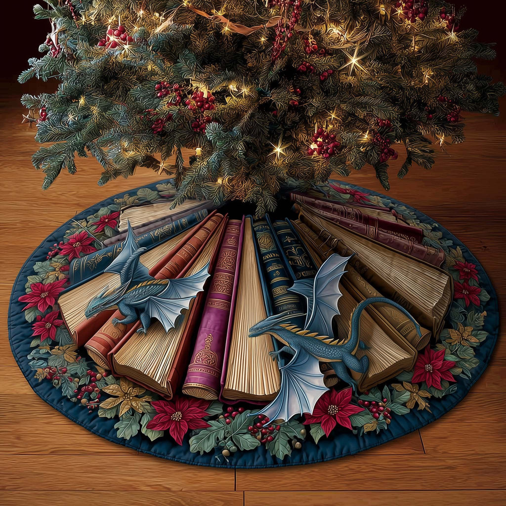 Library Dragon Christmas Tree Skirt