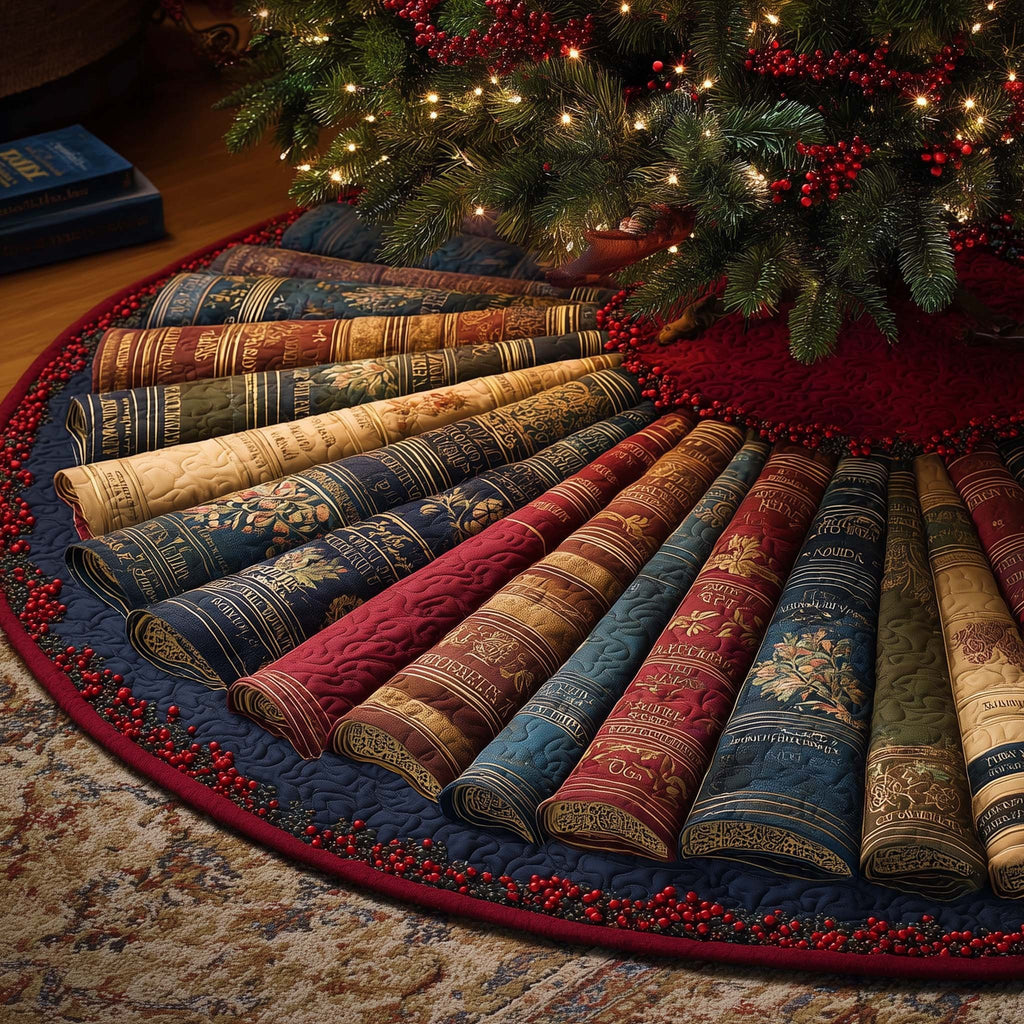 Radiating Book Spines in Jewel Tones Christmas Tree Skirt