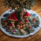 Mushroom Village with the Glowing Cottage Christmas Tree Skirt