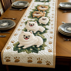 White Pomeranian with Paw Prints Table Runner