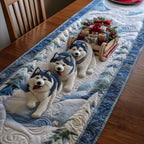 Husky Puppies Resting in Snow Table Runner