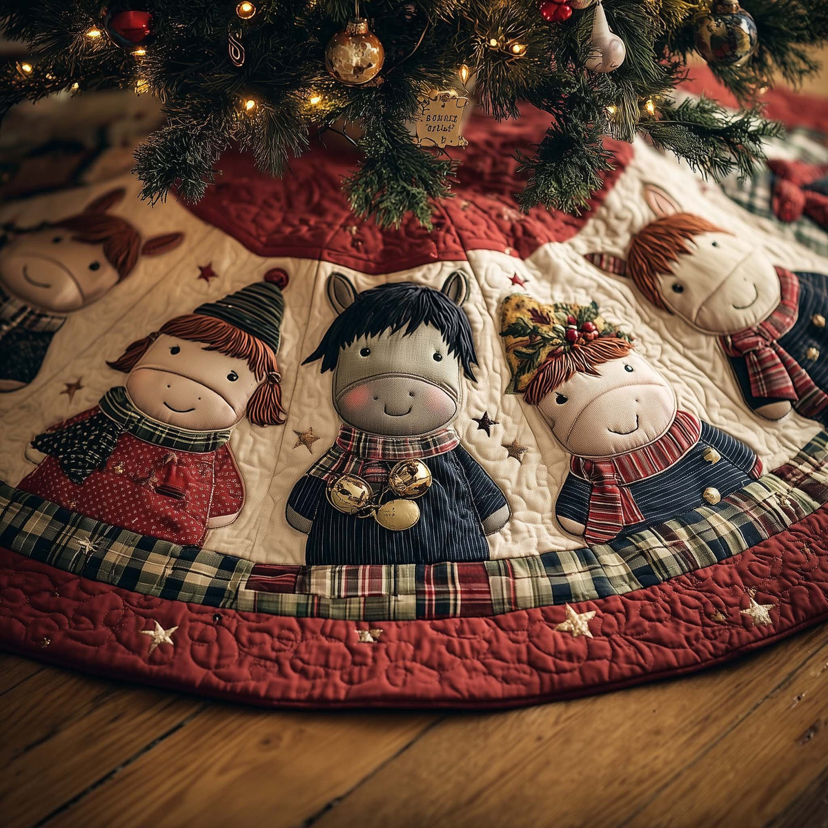 Rag Dolls with Red Border Christmas Tree Skirt