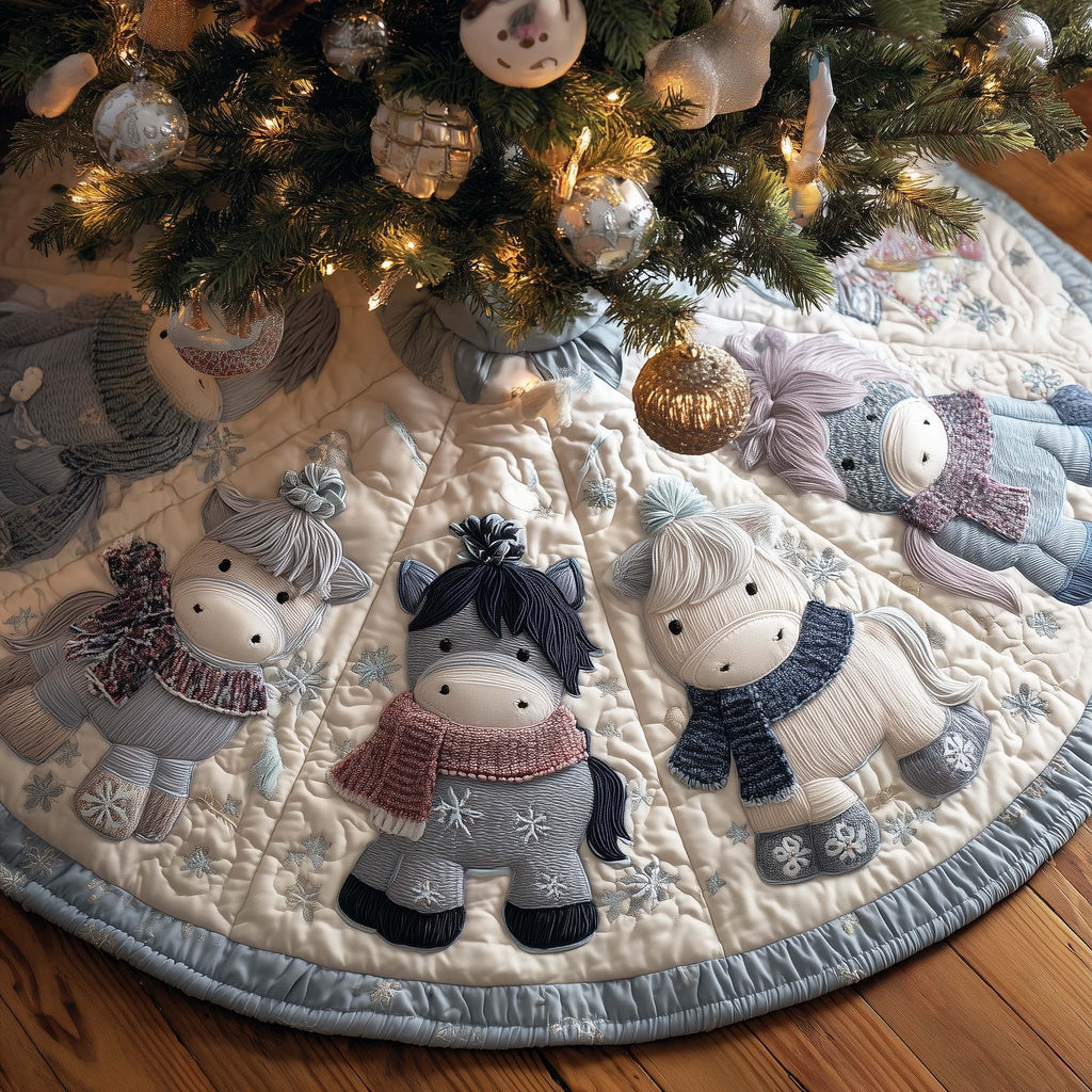 Plush Horses in Knit Sweaters Christmas Tree Skirt