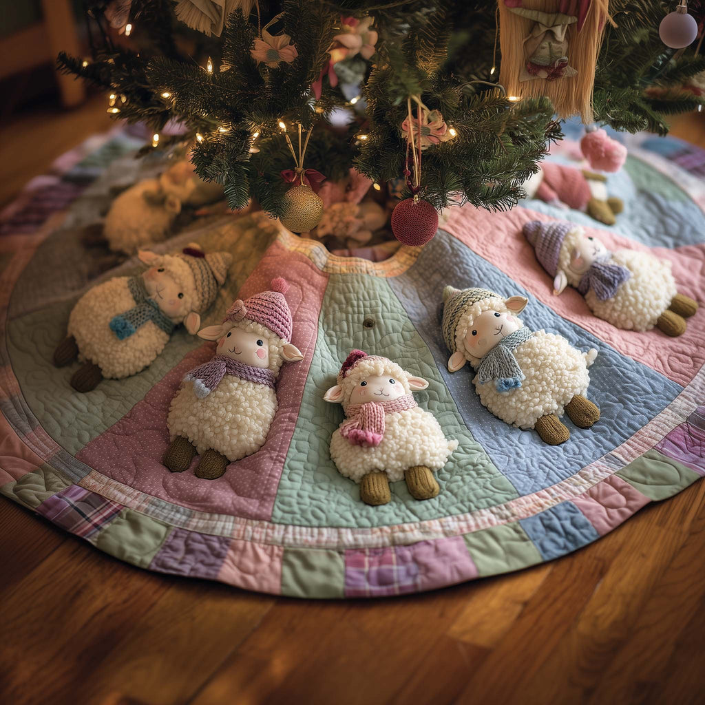 Sheep in Pastel Bonnets Christmas Tree Skirt