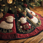 Sheep in Red Sweaters on Crimson Panels Christmas Tree Skirt