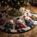 Pigs in Overalls on Green Quilt Christmas Tree Skirt