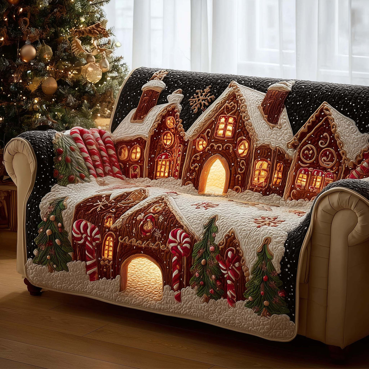 Glowing Gingerbread Village Sofa Cover