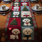 Bichon Puppies in Christmas Blocks Table Runner