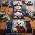 Bichon Puppies in Patchwork Squares Table Runner