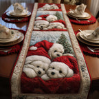 Bichons Wrapped in a Red Blanket Table Runner