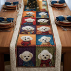 Bichon Faces in Colorful Blocks Table Runner