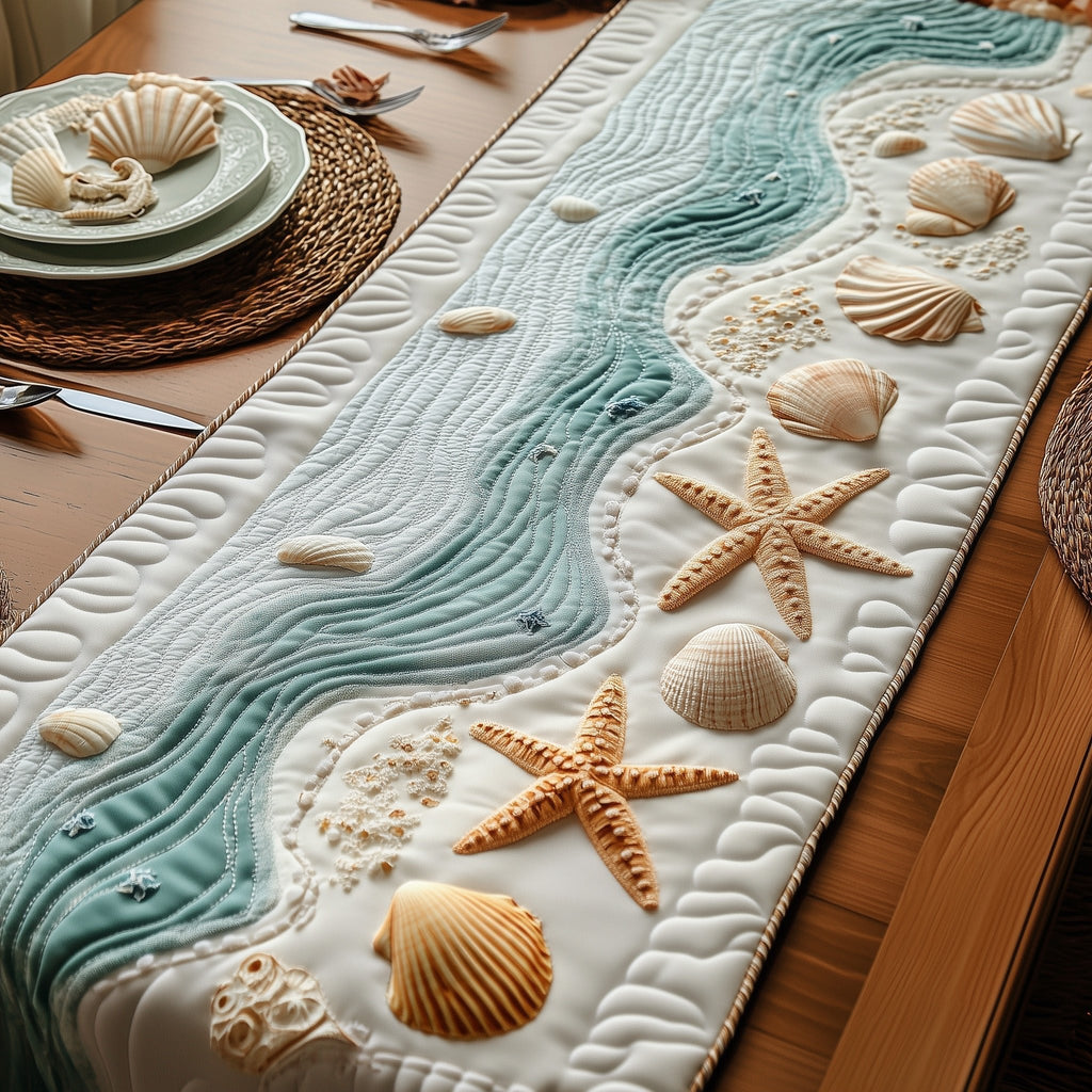 Starfish and Shells on Sandy Waves Table Runner