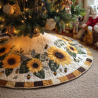 Sunflowers on White with Patch Border Christmas Tree Skirt