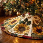 Sunflowers on Cream with Snowflakes Christmas Tree Skirt