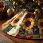 Sunflowers on Wedges with Red Rim Christmas Tree Skirt