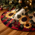 Sunflowers and Pinecones on Red Plaid Christmas Tree Skirt
