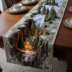 Cabin in a Snowy Ravine Table Runner