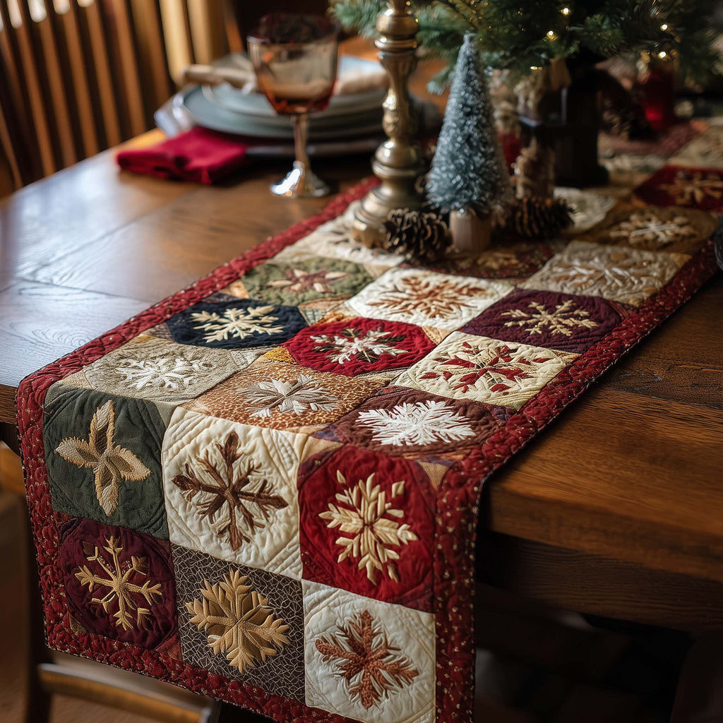 Snowflake Hexagons in Red and Cream Table Runner