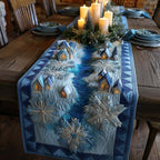 Blue Village with Falling Snowflakes Table Runner