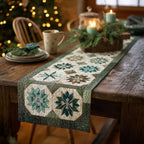 Green Snowflake Blocks on Cream Table Runner