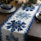 Blue Snowflake Star on White Table Runner