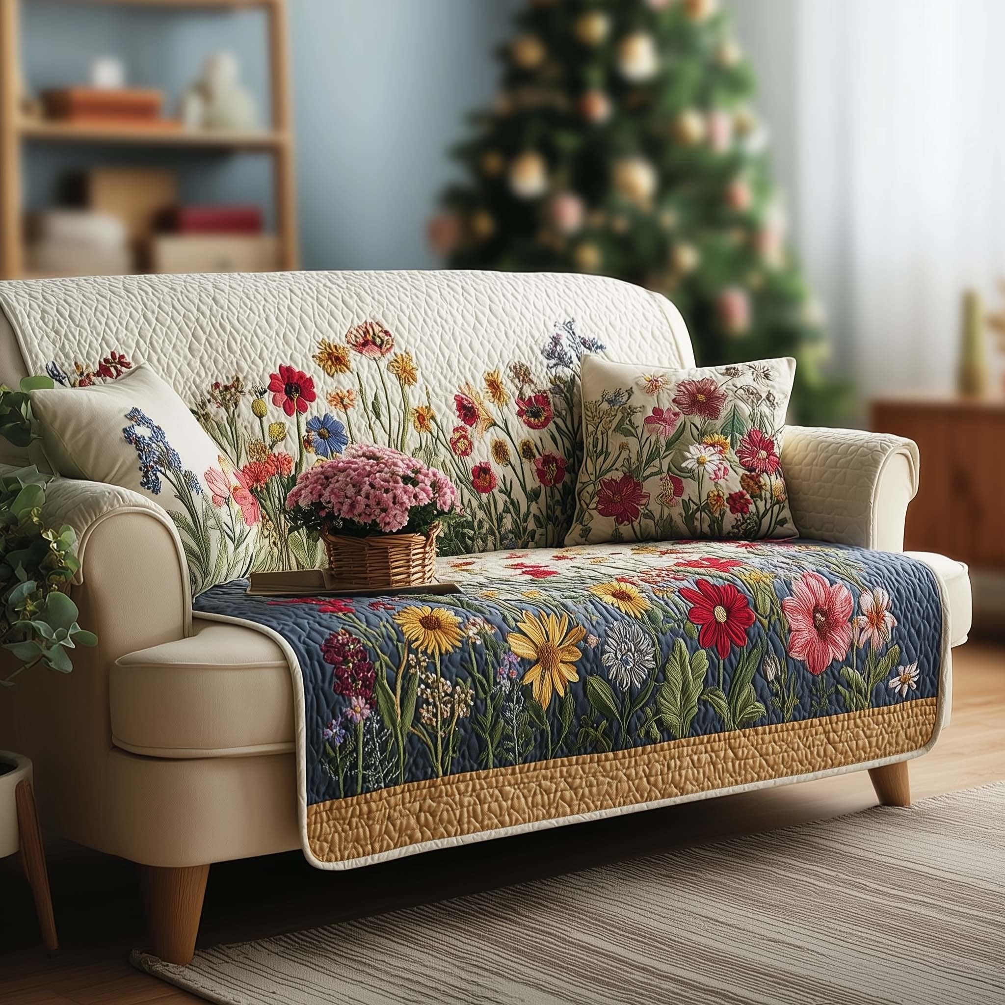 Wildflower Meadow with a Flower Basket Sofa Cover