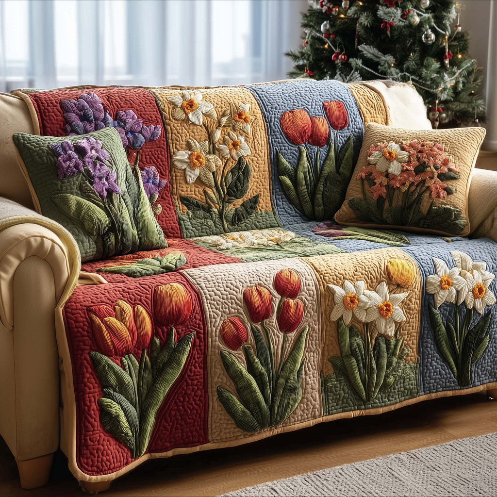 Tulips and Daffodils in Garden Blocks Sofa Cover