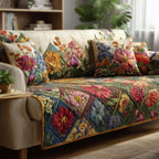 Mixed Blossoms in Diamond Patchwork Sofa Cover