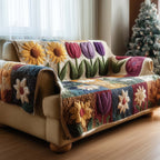 Sunflowers and Purple Tulips Quilt Sofa Cover