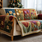 Spring Blooms on a Golden Border Sofa Cover