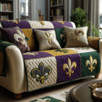 Fleur de Lis Patchwork in Purple and Gold Sofa Cover