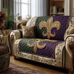 Fleur de Lis on Cream and Sage Blocks Sofa Cover