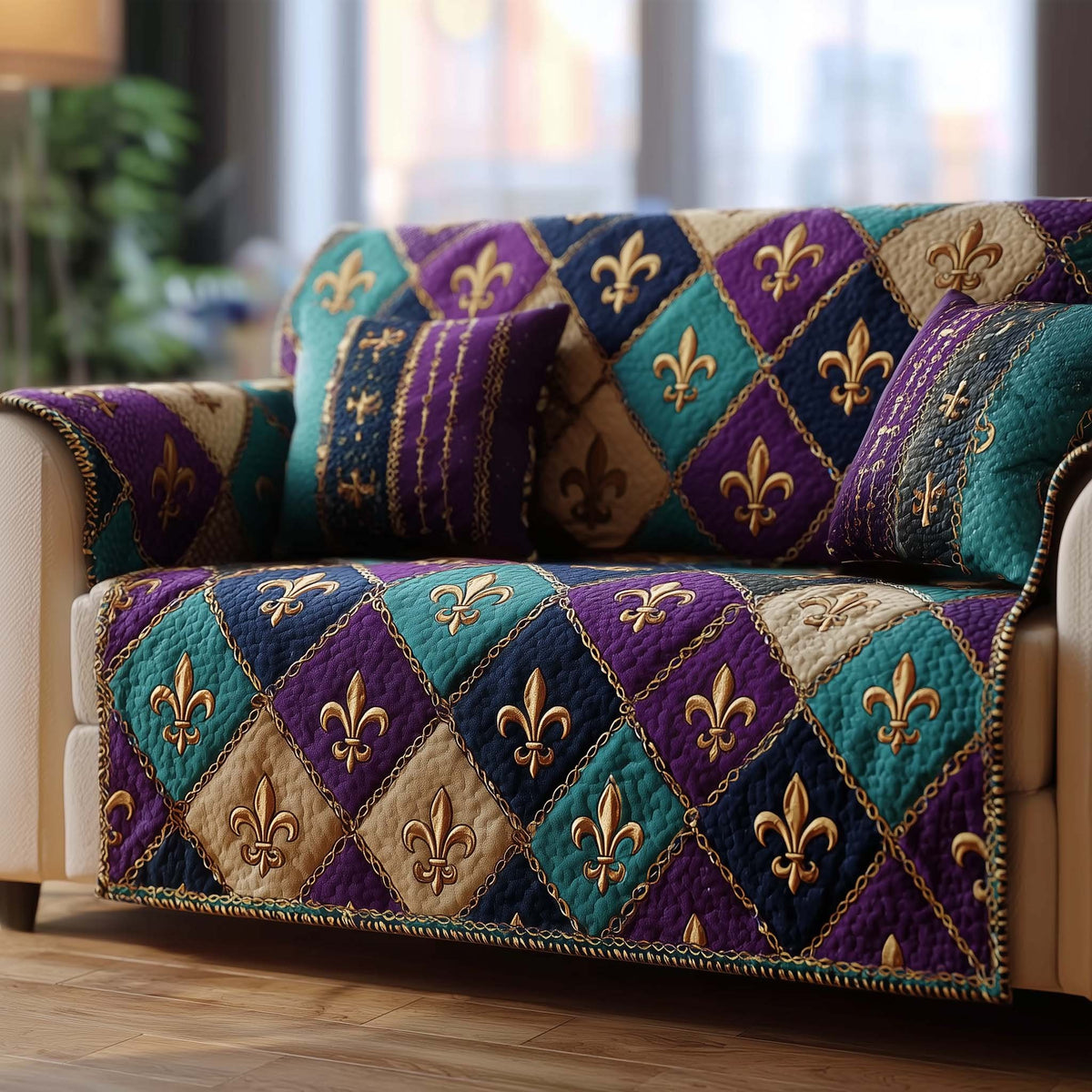 Fleur de Lis Harlequin Diamonds Sofa Cover