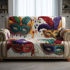 Carnival Masks and Beads on Cream Sofa Cover