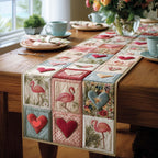 Flamingos and Hearts in Blocks Table Runner