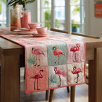 Flamingos on Pale Pink Blocks Table Runner
