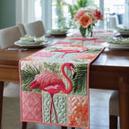 Flamingo Among Tropical Leaves Table Runner