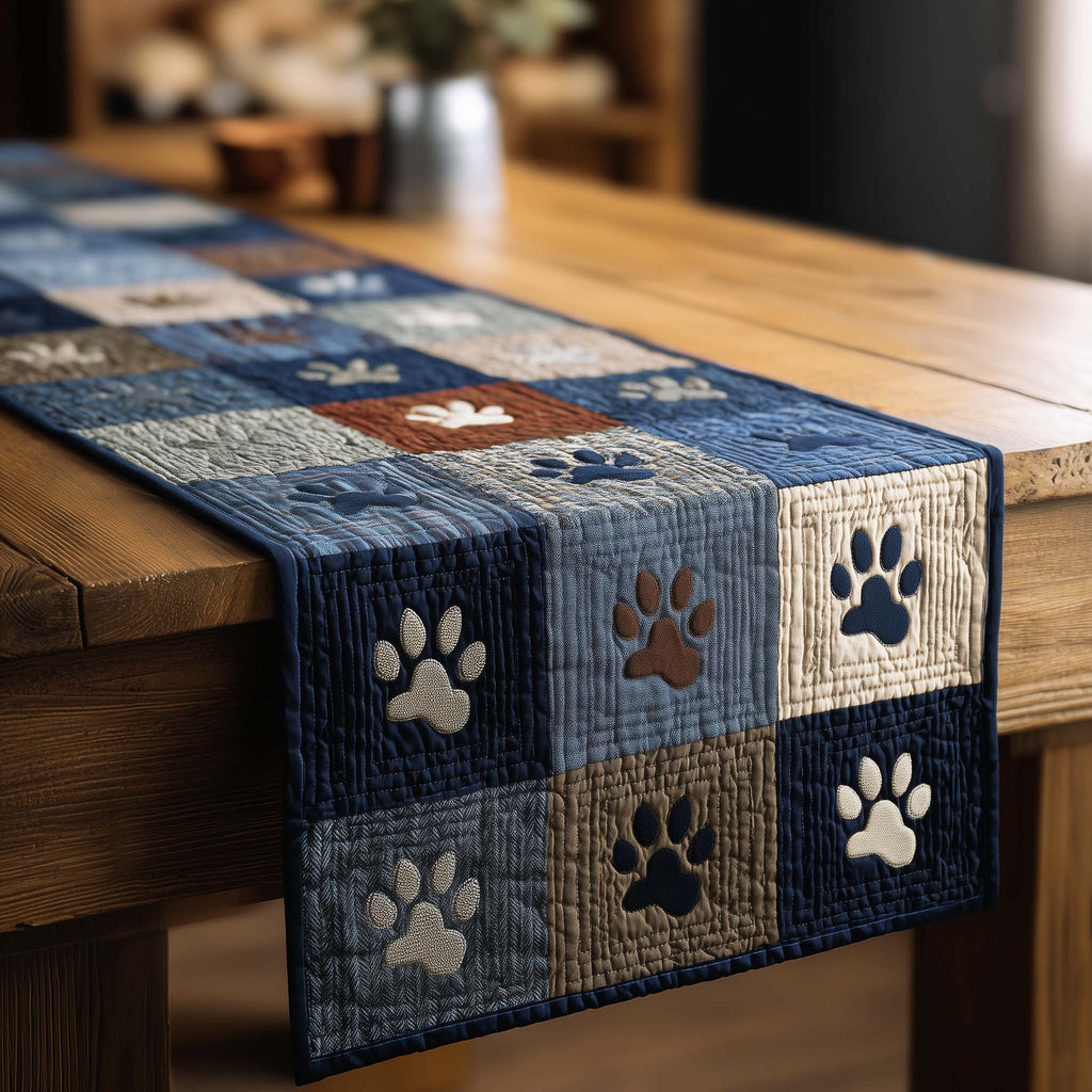 Paw Prints on Blue Blocks Table Runner