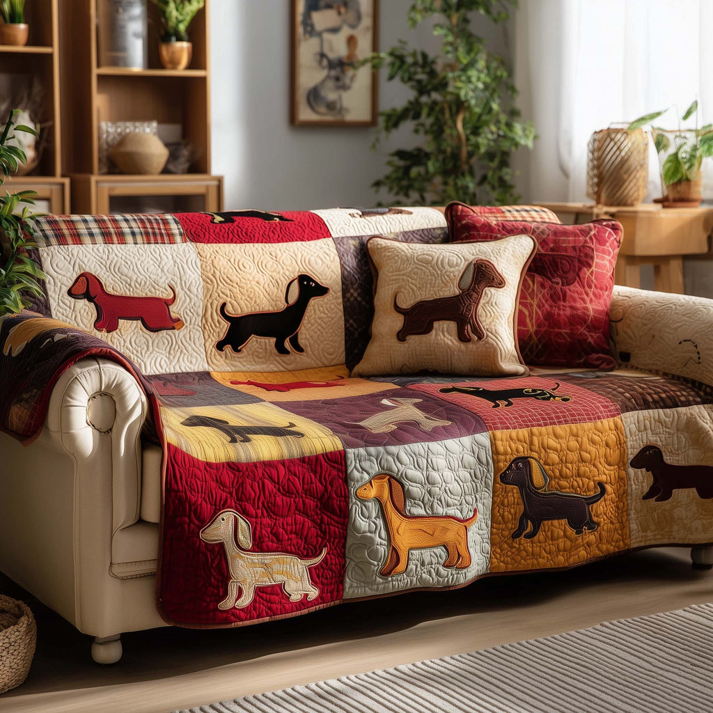 Dog Silhouettes on Red and Cream Squares Sofa Cover