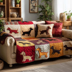 Dog Silhouettes on Red and Cream Squares Sofa Cover