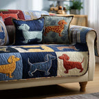 Dachshunds on the Denim Blue Quilt Sofa Cover
