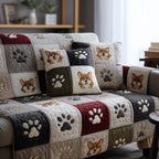 Corgi Squares on Charcoal and Grey Sofa Cover
