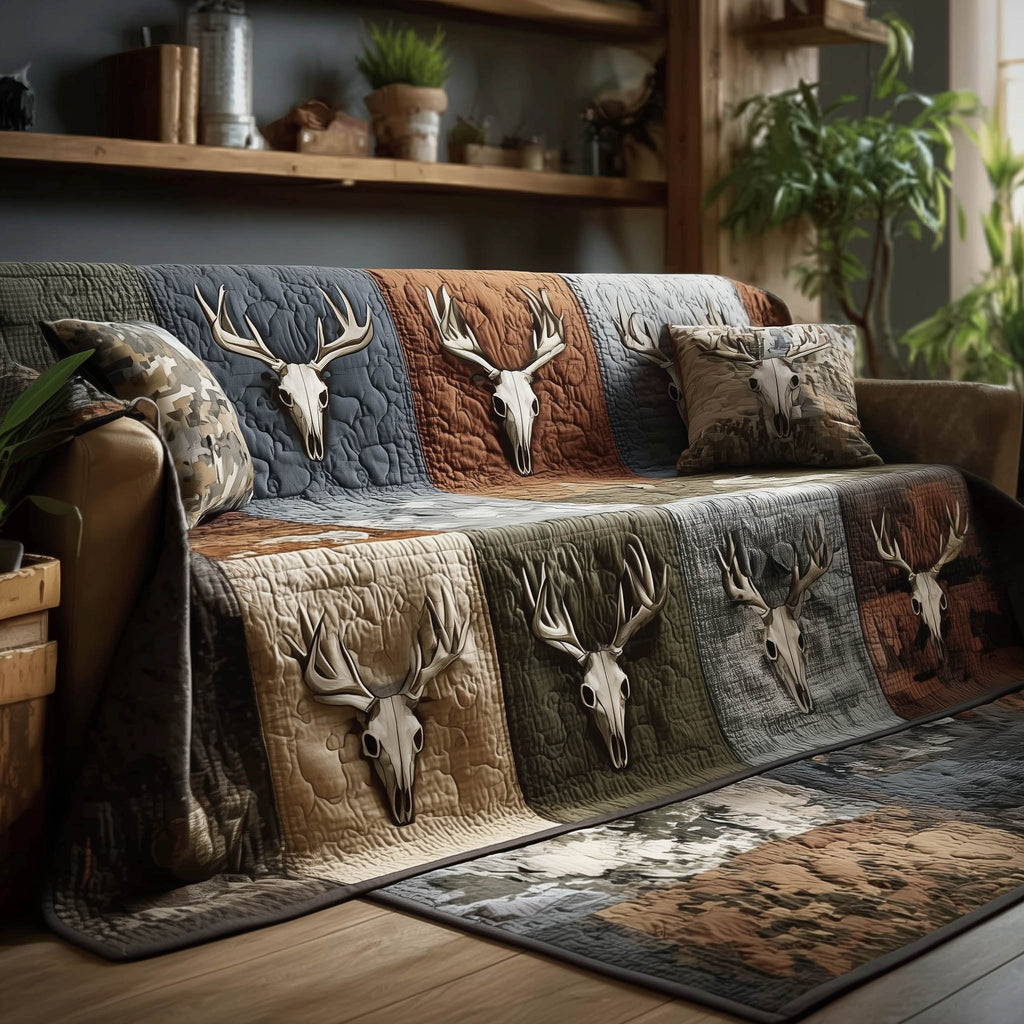 Deer Skulls on Brown Woodland Camo Sofa Cover