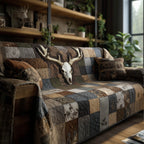 Deer Skull on Tan and Grey Checkerboard Sofa Cover
