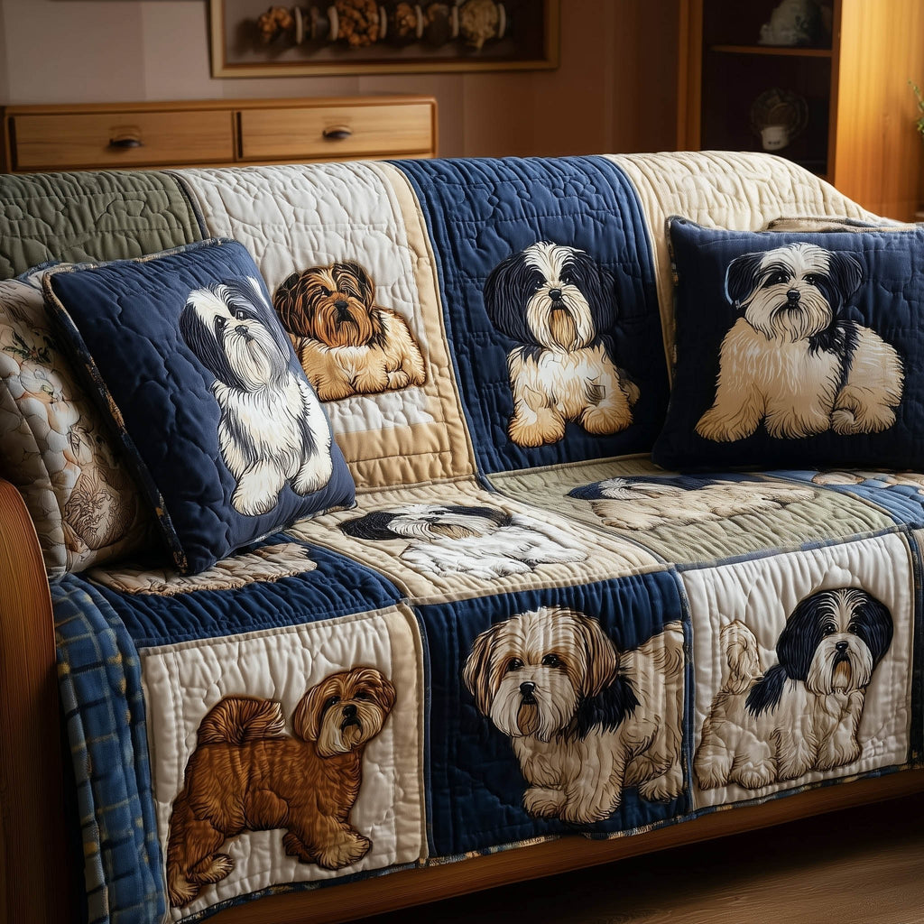 Shih Tzu Squares in Warm Taupe Sofa Cover