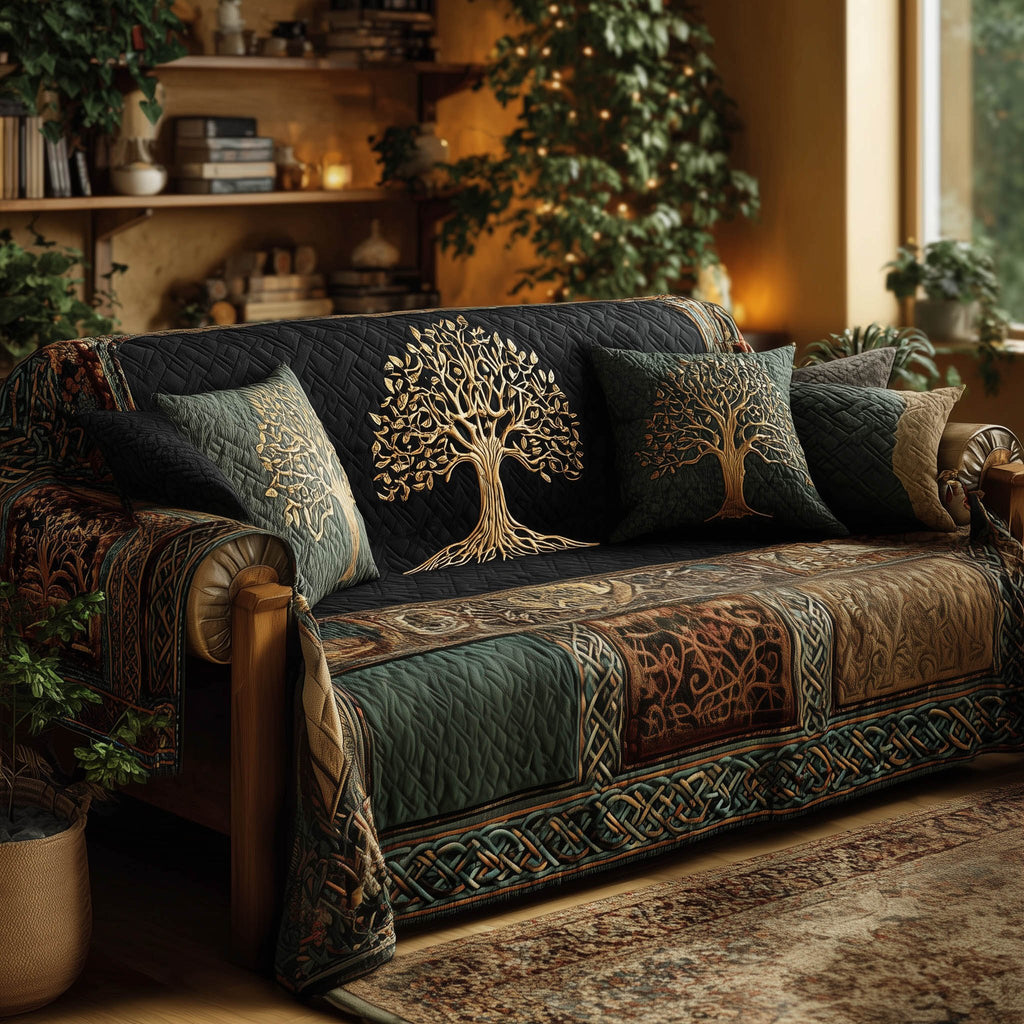 Ivory Tree of Life on Slate Blue Sofa Cover