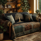 Ivory Tree of Life on Slate Blue Sofa Cover