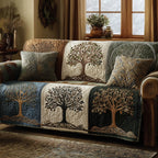 Tree of Life in Sage Patchwork Blocks Sofa Cover