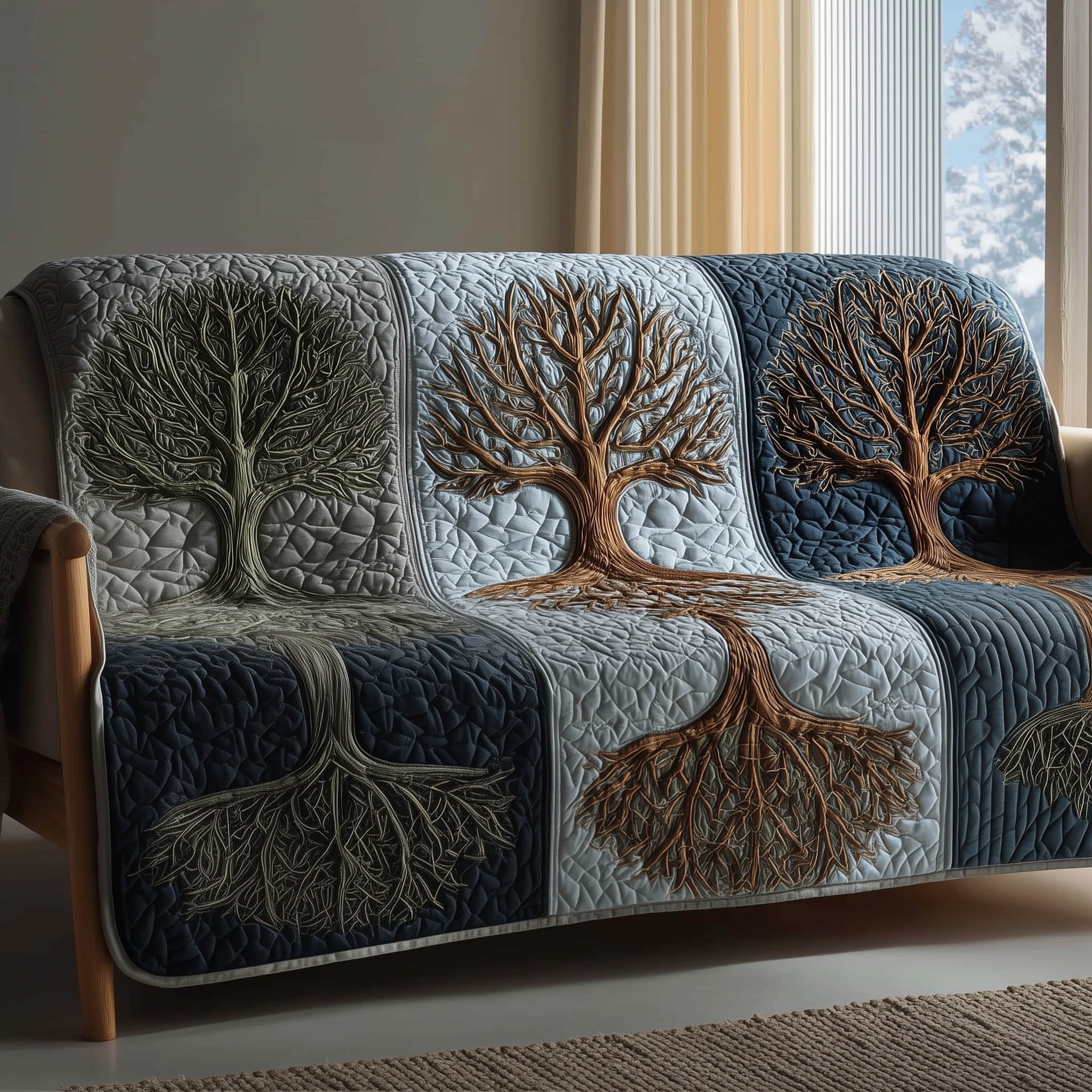 Rooted Tree of Life in Grey and Blue Sofa Cover